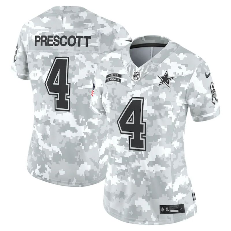 Women Dallas Cowboys #4 Prescott Nike Arctic Camo 2024 Salute to Service Limited NFL Jersey->women nfl jersey->Women Jersey